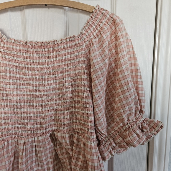 Old Navy Peach Plaid Women's Puff Sleeve Ruffle Top Size Large - Picture 7 of 7